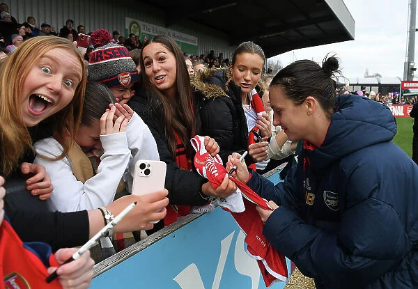 Arsenal Women's FA Cup Victory: Lotte Wubben-Moy Celebrates with Fans after Arsenal vs. Watford Match