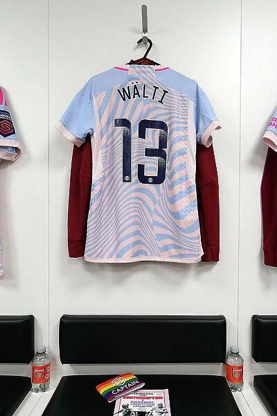 Arsenal Women's Pre-Match: Lia Waelti's Shirt in Arsenal Dressing Room (Southampton vs Arsenal, FA Women's Continental Tyres League Cup 2023-24)