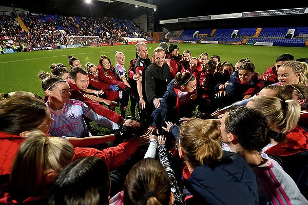 Arsenal Women's Team Huddle with Manager Jonas Eidevall after Liverpool FC Match