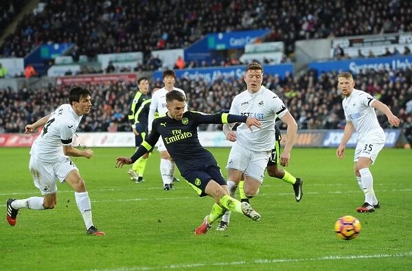 Arsenal's Aaron Ramsey Scores Under Pressure Against Swansea City (Swansea v Arsenal, Premier League 2016-17)