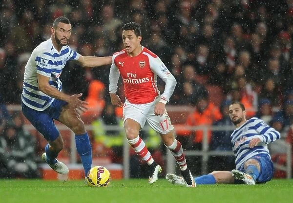 Arsenal's Alexis Sanchez Faces Off Against QPR's Steven Caulker and Niko Kranjcar