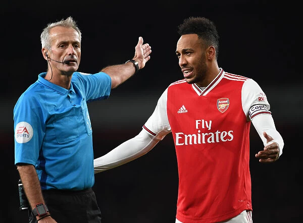 Arsenal's Aubameyang Faces Off with Referee during Arsenal vs Crystal Palace Match, 2019-20 Premier League