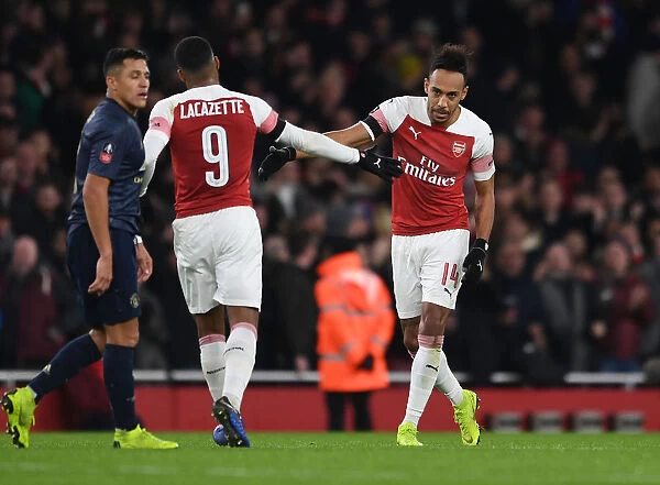 Arsenal's Aubameyang and Lacazette Celebrate Goal Against Manchester United in FA Cup Fourth Round