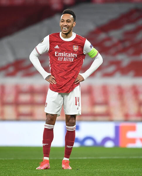 Arsenal's Aubameyang in UEFA Europa League Action vs. Olympiacos (Behind Closed Doors)