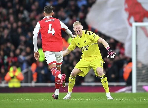 Arsenal's Ben White and Aaron Ramsdale Celebrate Goals Against AFC Bournemouth in Premier League Match, 2022-23