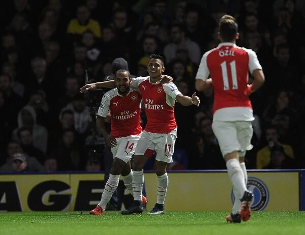 Arsenal's Big Three: Walcott, Sanchez, Ozil Celebrate First Goal vs. Watford (2015 / 16)