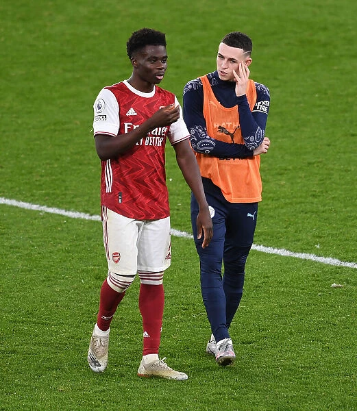 Arsenal's Bukayo Saka and Phil Foden Exchange Words After Arsenal v Manchester City, 2021-22 Premier League