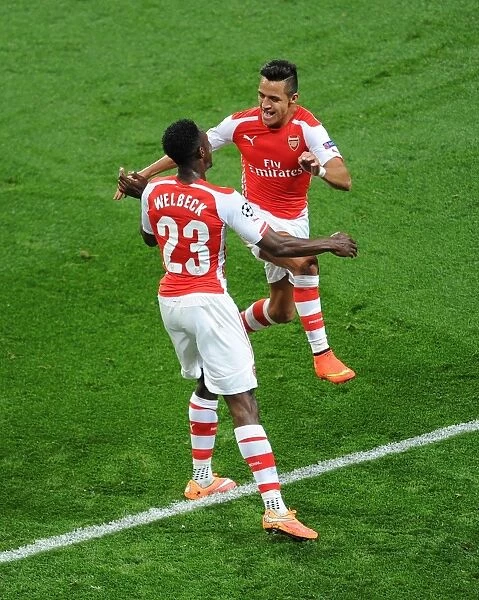 Arsenal's Danny Welbeck and Alexis Sanchez Celebrate Goals Against Galatasaray in 2014 Champions League