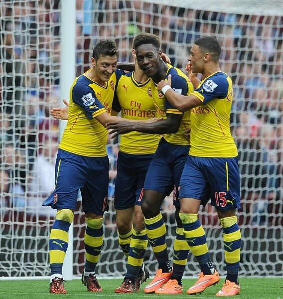 Arsenal's Danny Welbeck Scores Second Goal Against Aston Villa, Assisted by Mesut Ozil and Alex Oxlade-Chamberlain (2014-15)