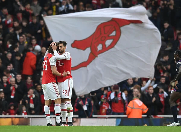 Arsenal's David Luiz and Pablo Mari Celebrate Victory Over West Ham United