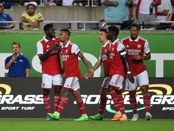 Arsenal's Gabriel Jesus and Thomas Partey Celebrate First Goal Against Chelsea in Florida Cup 2022-23