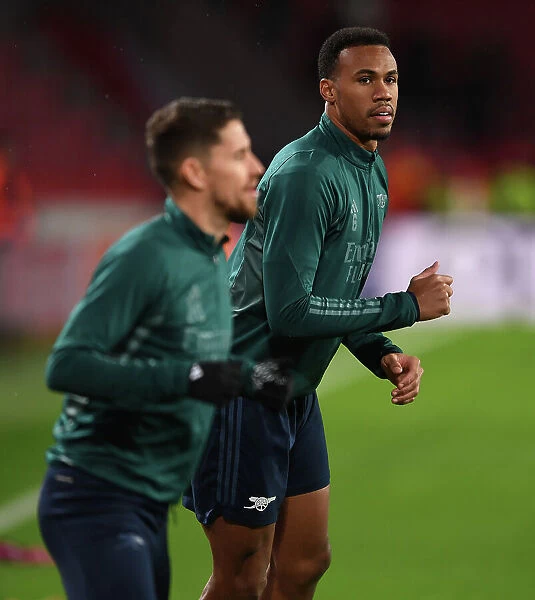 Arsenal's Gabriel Magalhaes Warming Up Ahead of PSV Eindhoven Clash in 2023-24 UEFA Champions League