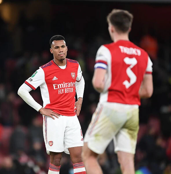 Arsenal's Gabriel Reacts After Carabao Cup Semi-Final Clash Against Liverpool