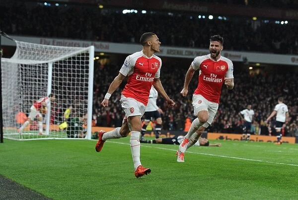 Arsenal's Gibbs and Giroud Celebrate Goal Against Tottenham in Epic 2015-16 Premier League Clash