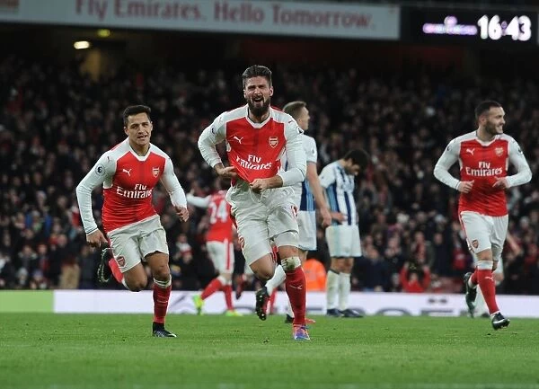 Arsenal's Giroud and Sanchez Celebrate Goal Against West Brom (2016-17)
