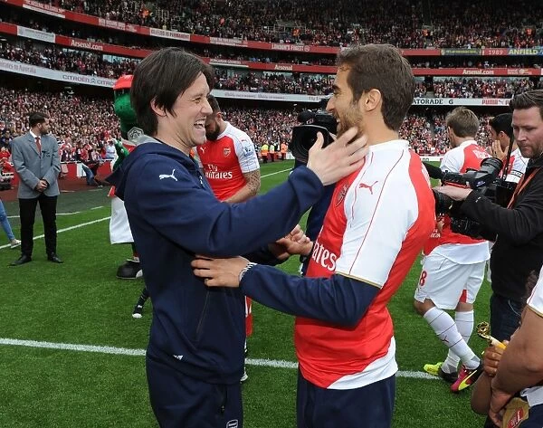 Arsenal's Glorious Moment: Flamini and Rosicky's Embrace after Securing Victory over Aston Villa (2015-16)