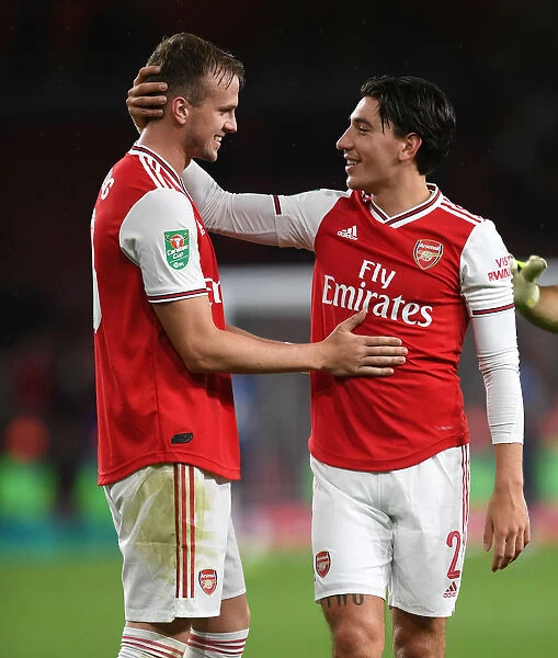 Arsenal's Holding and Bellerin: Carabao Cup Victory Celebration