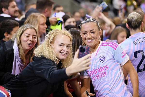 Arsenal's Katie McCabe Greets Fans After Manchester United vs Arsenal Women's Super League Match, 2023-24
