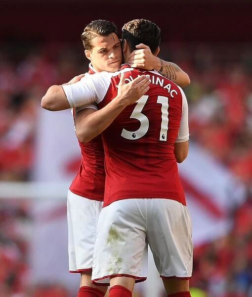Arsenal's Kolasinac and Xhaka Celebrate Goal Against Burnley (2017-18)
