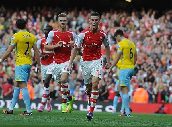 Arsenal's Koscielny and Chambers: Celebrating a Goal Against Crystal Palace