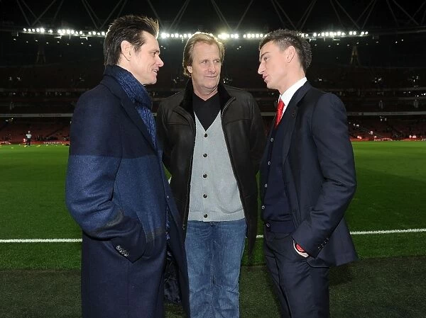 Arsenal's Koscielny Meets Hollywood: Jim Carrey and Jeff Daniels Surprise Visit to the Emirates, 2014-15