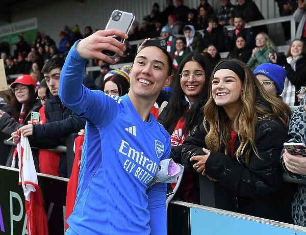 Arsenal's Manuela Zinsberger Poses for Selfies with Fans after Arsenal Women's FA Cup Match vs. Watford Women