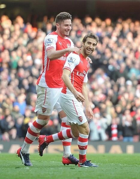 Arsenal's Mathieu Flamini and Olivier Giroud Celebrate Goals Against West Ham United, Premier League 2015