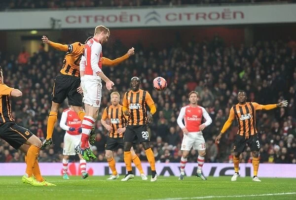 Arsenal's Per Mertesacker Scores Heading Goal Against Hull City in FA Cup Third Round