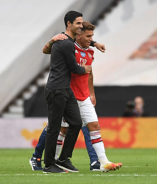 Arsenal's Mikel Arteta Celebrates with Lucas Torreira after Wolverhampton Win