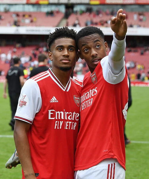 Arsenal's Nelson and Willock Celebrate Emirates Cup Victory
