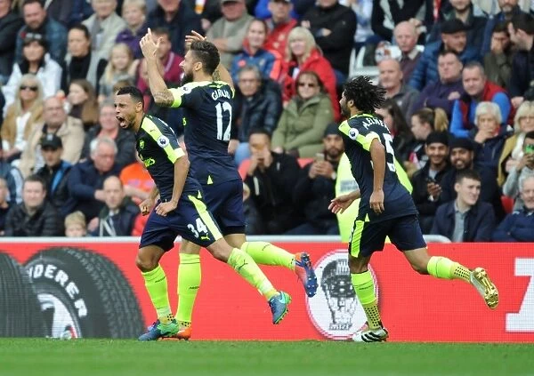 Arsenal's Olivier Giroud Celebrates Double with Coquelin and Elneny vs Sunderland (2016-17)