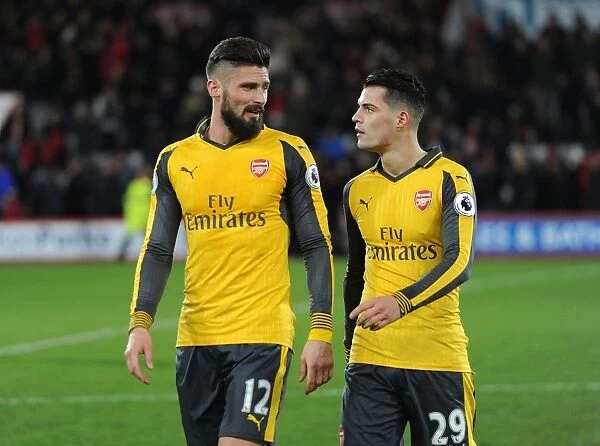 Arsenal's Olivier Giroud and Granit Xhaka Celebrate Victory Over AFC Bournemouth in Premier League Clash (January 2017)