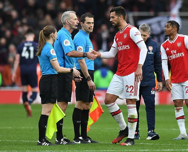 Arsenal's Pablo Mari Shakes Hands with Referee after Arsenal v West Ham United Match, Premier League 2019-2020