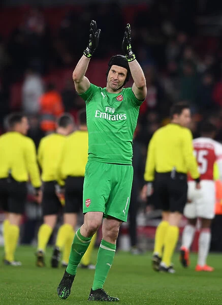 Arsenal's Petr Cech Celebrates Quarter-Final Win Against Napoli in Europa League