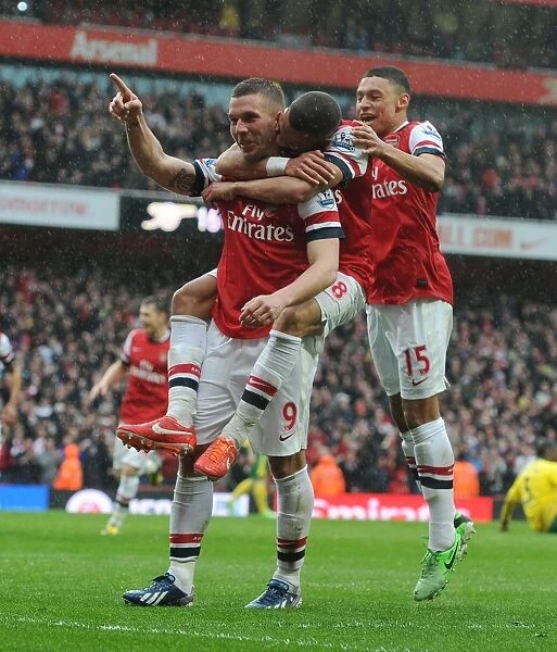 Arsenal's Podolski Scores Third Goal Against Norwich City, April 2013