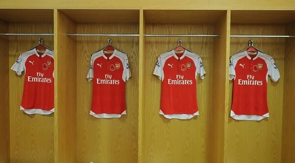Arsenal's Poppy-Decorated Jerseys in Home Changing Room for Arsenal vs. Tottenham, 2015-16 Premier League