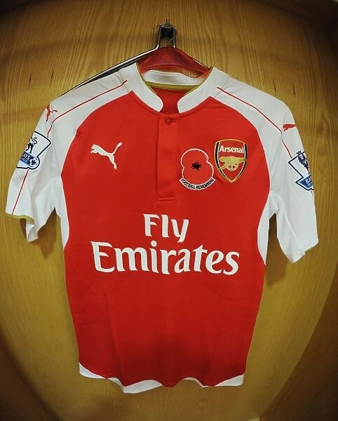 Arsenal's Poppy Shirts in Arsenal Home Changing Room Before Arsenal vs. Tottenham, 2015-16