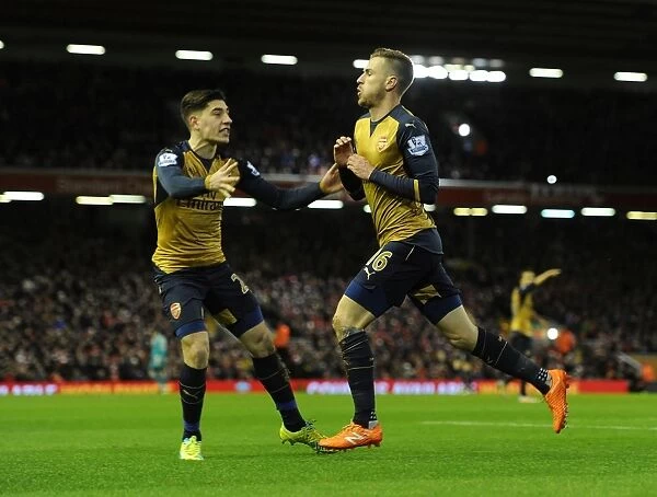 Arsenal's Ramsey and Bellerin Celebrate Goal Against Liverpool (2015-16)