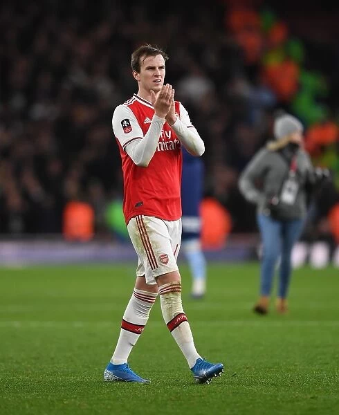 Arsenal's Rob Holding Reacts After FA Cup Victory Over Leeds United