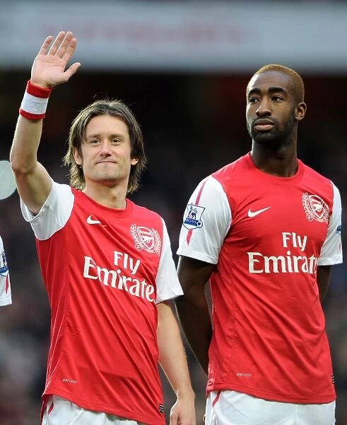 Arsenal's Rosicky and Djourou in Action against Wolverhampton Wanderers (2011-2012)