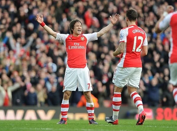 Arsenal's Rosicky and Giroud Celebrate Goals Against Everton (2014-15)