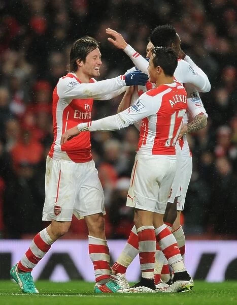 Arsenal's Rosicky and Sanchez Celebrate Goal Against Queens Park Rangers (2014-15)