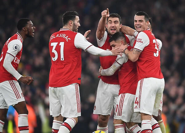 Arsenal's Sokratis, Xhaka, Torreira, Maitland-Niles, and Kolasinac Celebrate Goals Against Manchester United (January 2020)
