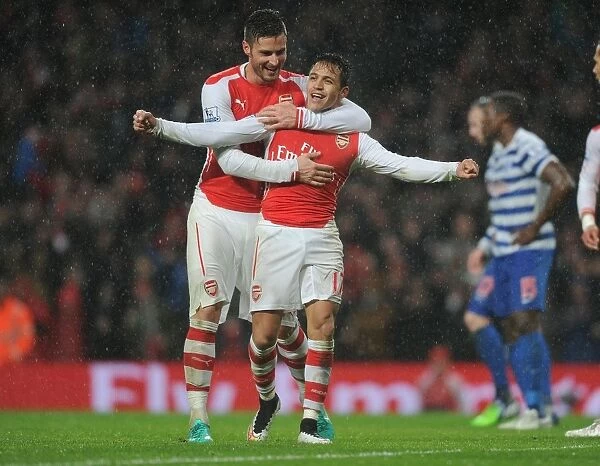 Arsenal's Star Duo: Sanchez and Giroud Celebrate Goal against Queens Park Rangers, 2014-15 Season