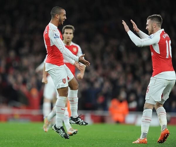 Arsenal's Star Duo: Theo Walcott and Aaron Ramsey Celebrate First Goal Against Manchester City (2015-16)