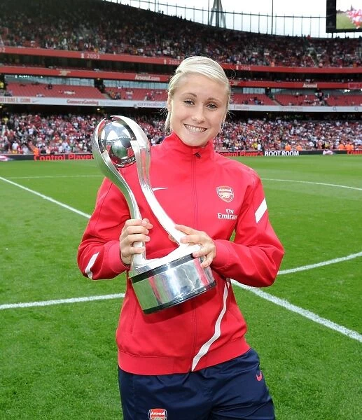 Arsenal's Stephy Houghton Celebrates WSL Title Win with Trophy at Arsenal vs. Swansea City, Emirates Stadium