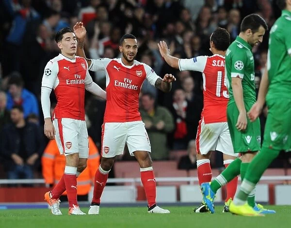 Arsenal's Theo Walcott and Hector Bellerin Celebrate Goals Against Ludogorets Razgrad in 2016-17 UEFA Champions League