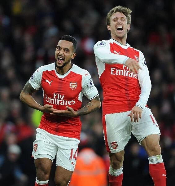 Arsenal's Theo Walcott and Nacho Monreal Celebrate Goals Against AFC Bournemouth, 2016 / 17 Premier League