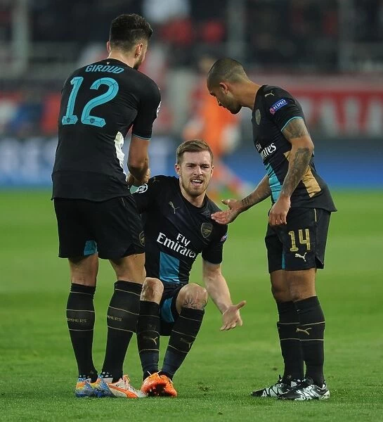 Arsenal's Trio of Ramsey, Giroud, and Walcott Comfort Each Other Amidst Champions League Struggle (Olympiacos v Arsenal 2015-16)