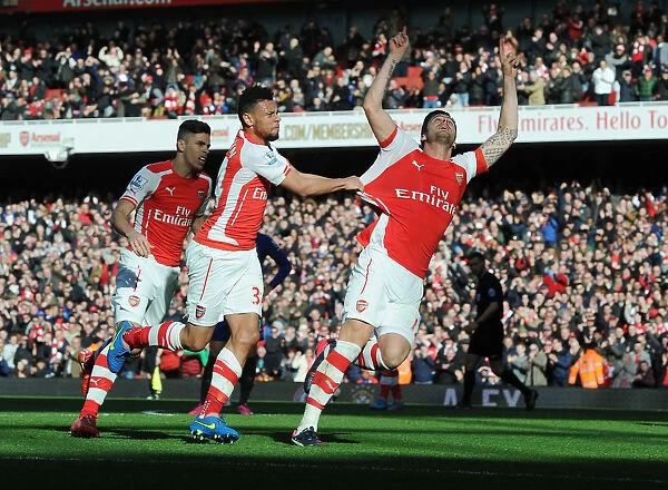 Arsenal's Triumphant Trio: Unforgettable Celebration After Giroud's Goal vs Everton (2014-15)